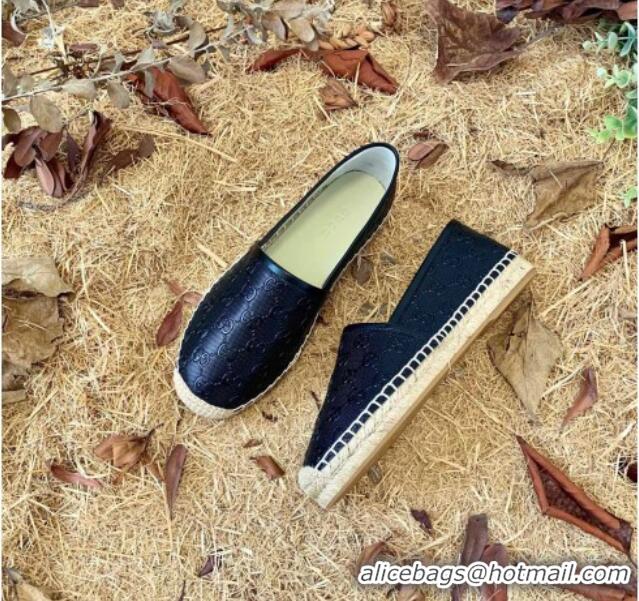 Good Quality Gucci GG Embossed Leather Espadrilles 112326 Black