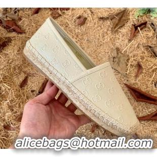 New Design Gucci GG Embossed Leather Espadrilles 112326 Beige