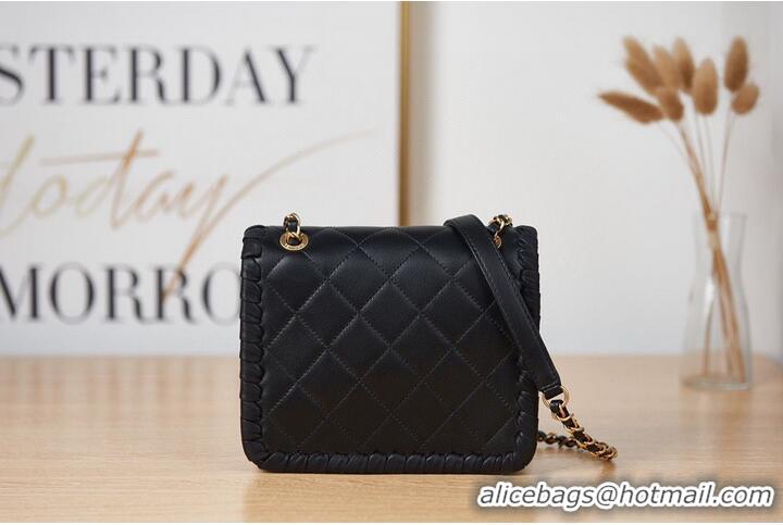 Promotional Chanel 22C New Woven Piping Square Original Leather Bag AS2495 Black