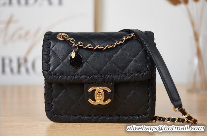 Promotional Chanel 22C New Woven Piping Square Original Leather Bag AS2495 Black