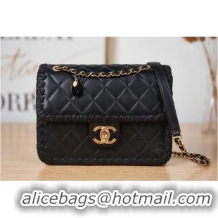 Famous Brand Chanel 22C New Woven Piping Square Original Leather Bag AS2496 Black