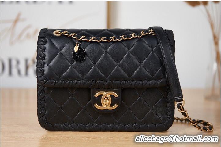 Famous Brand Chanel 22C New Woven Piping Square Original Leather Bag AS2496 Black