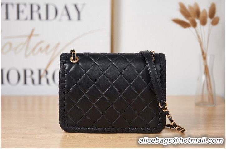 Famous Brand Chanel 22C New Woven Piping Square Original Leather Bag AS2496 Black