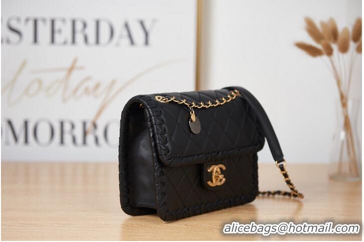 Famous Brand Chanel 22C New Woven Piping Square Original Leather Bag AS2496 Black