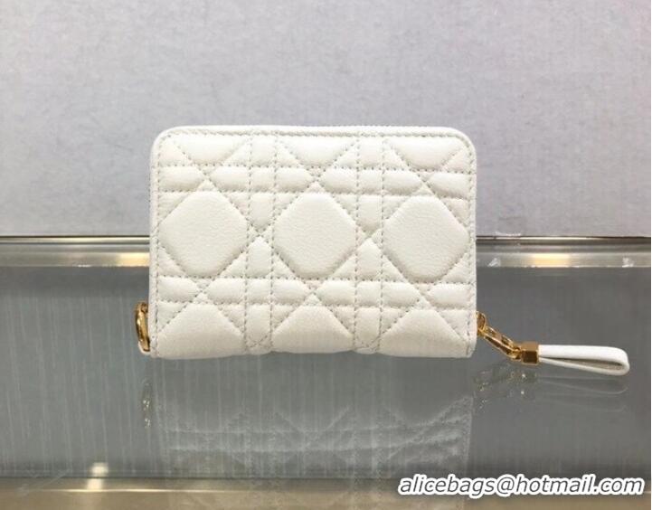 Low Cost LADY DIOR LOTUS WALLET CANNAGE LAMBSKIN S502 white