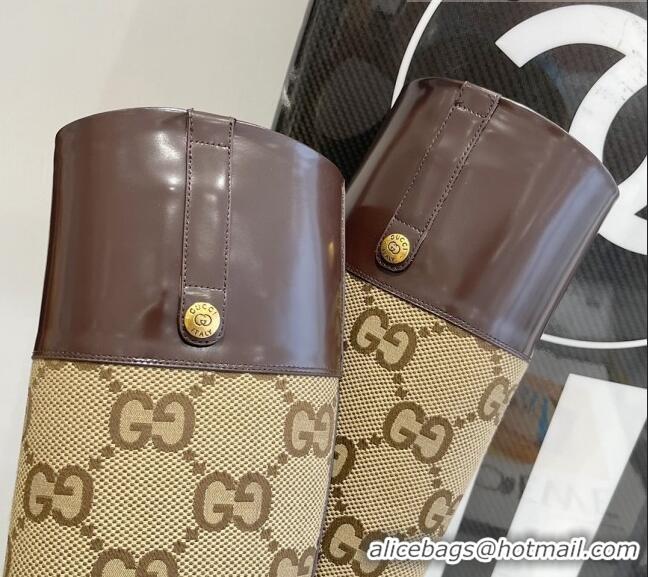 Good Quality Gucci GG Canvas and Leather Knee-high boot with Harness 112331 Beige/Brown