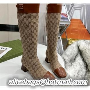 Shop Duplicate Gucci GG Canvas Knee-High Boot 121335 Beige/Brown