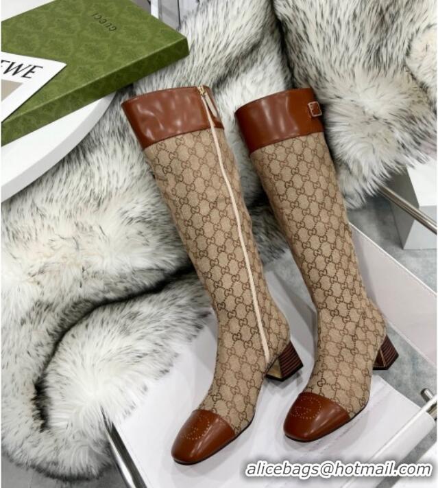 Shop Duplicate Gucci GG Canvas Knee-High Boot 121335 Beige/Brown