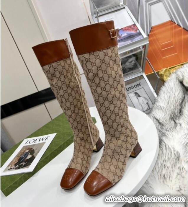 Shop Duplicate Gucci GG Canvas Knee-High Boot 121335 Beige/Brown