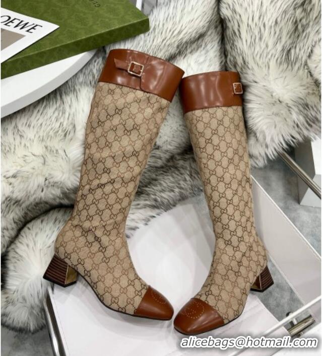 Shop Duplicate Gucci GG Canvas Knee-High Boot 121335 Beige/Brown