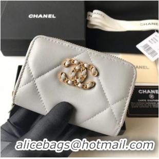 Stylish Chanel 19 Zip Card bag AP0949 grey