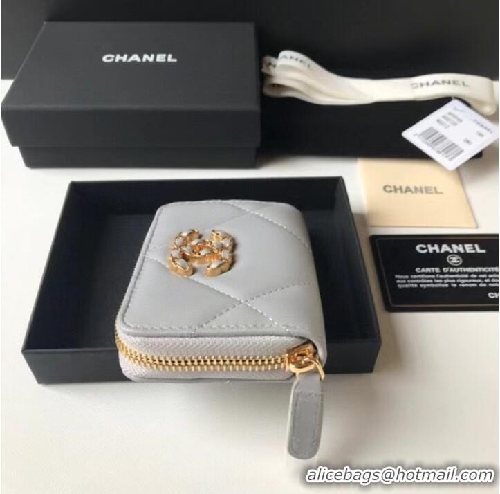 Stylish Chanel 19 Zip Card bag AP0949 grey