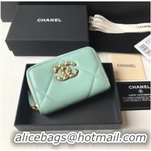 Modern Classic Chanel 19 Zip Card bag AP0949 light blue