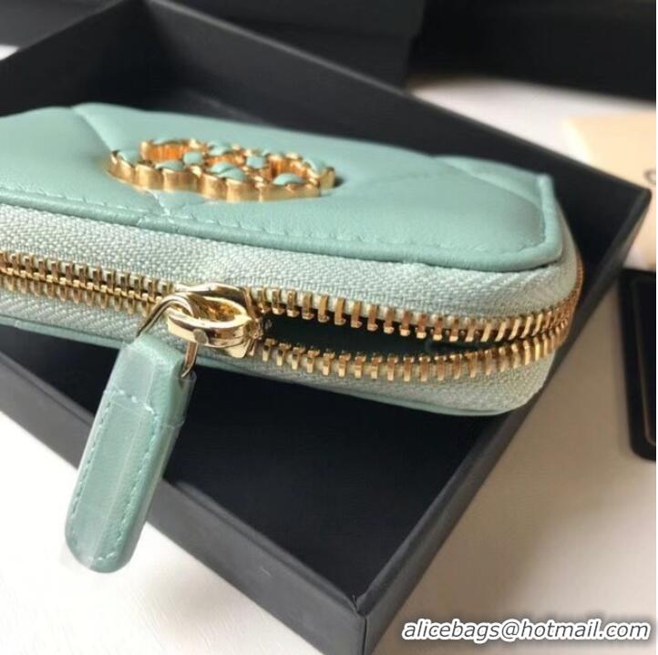 Modern Classic Chanel 19 Zip Card bag AP0949 light blue