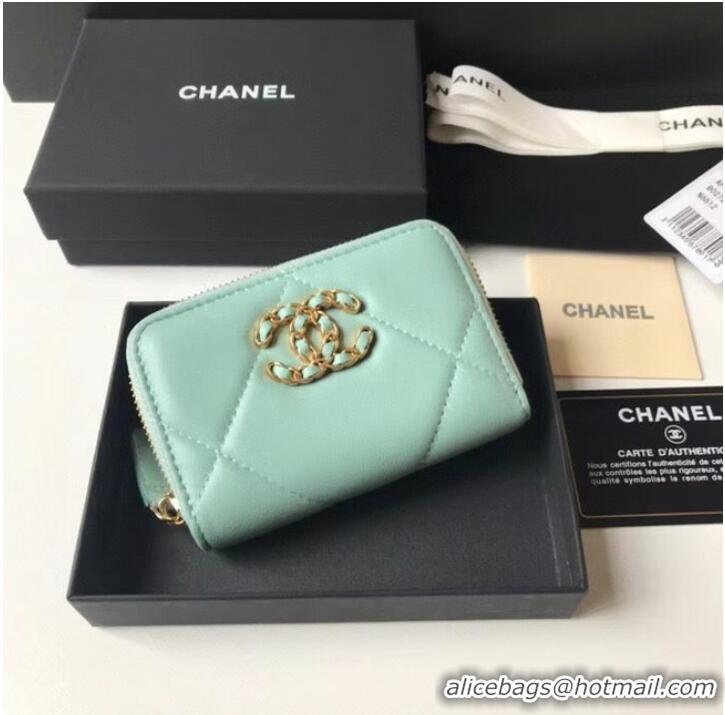 Modern Classic Chanel 19 Zip Card bag AP0949 light blue