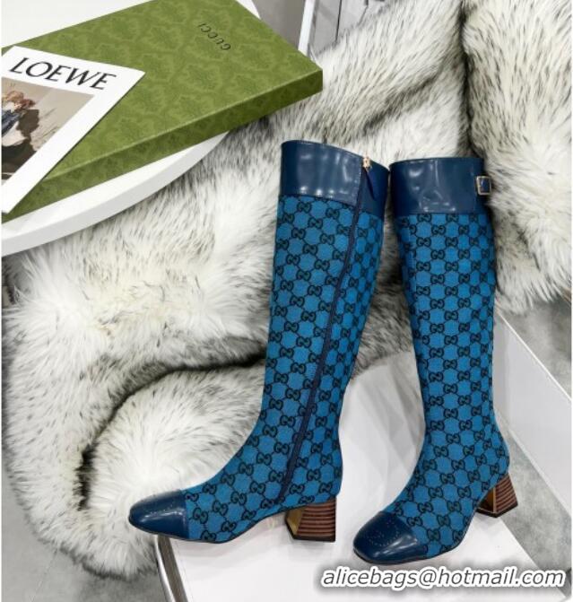 Grade Quality Gucci GG Canvas Knee-High Boot 121335 Blue