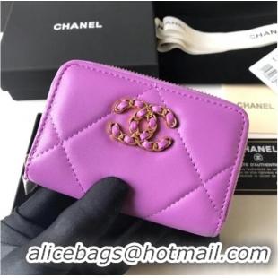 Shop Fashion Chanel 19 Zip Card bag AP0949 Lavender