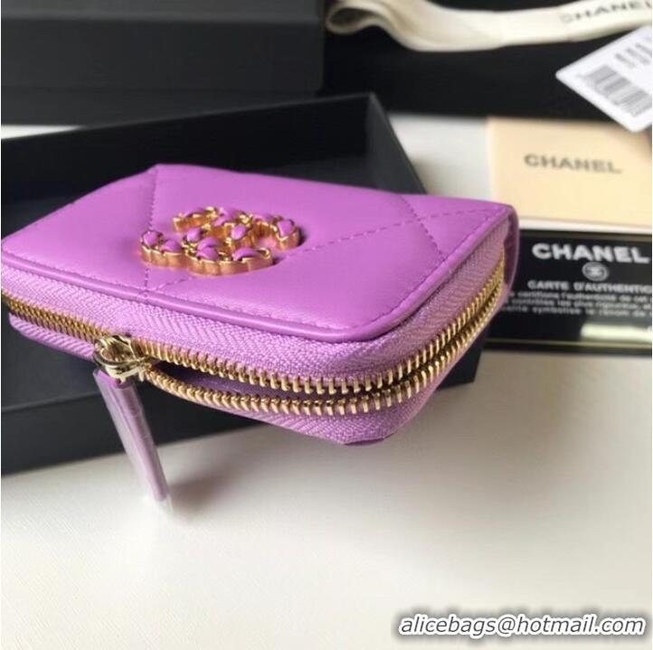 Shop Fashion Chanel 19 Zip Card bag AP0949 Lavender