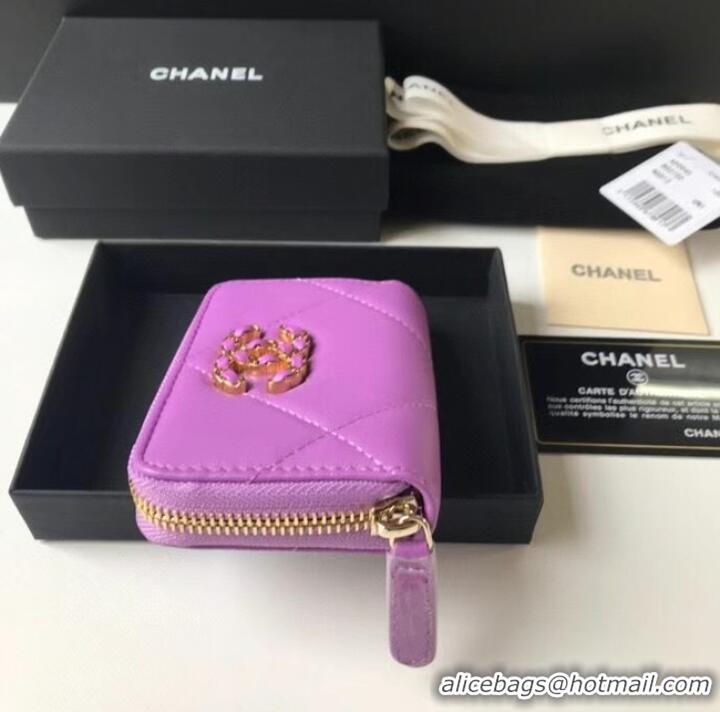 Shop Fashion Chanel 19 Zip Card bag AP0949 Lavender