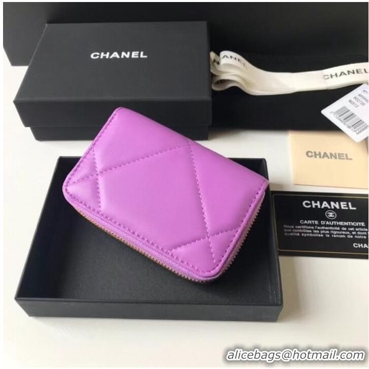 Shop Fashion Chanel 19 Zip Card bag AP0949 Lavender