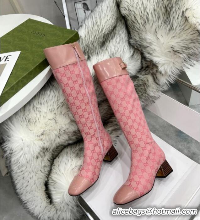 Popular Style Gucci GG Canvas Knee-High Boot 121335 Pink