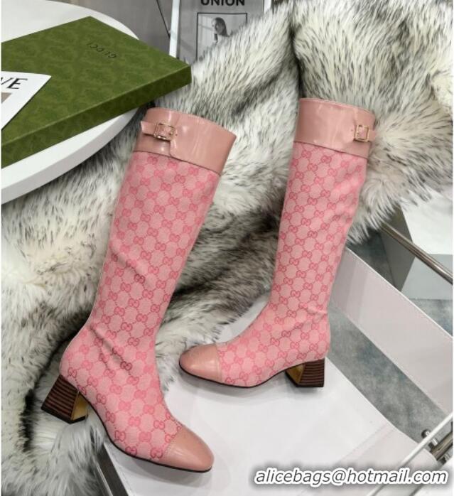 Popular Style Gucci GG Canvas Knee-High Boot 121335 Pink