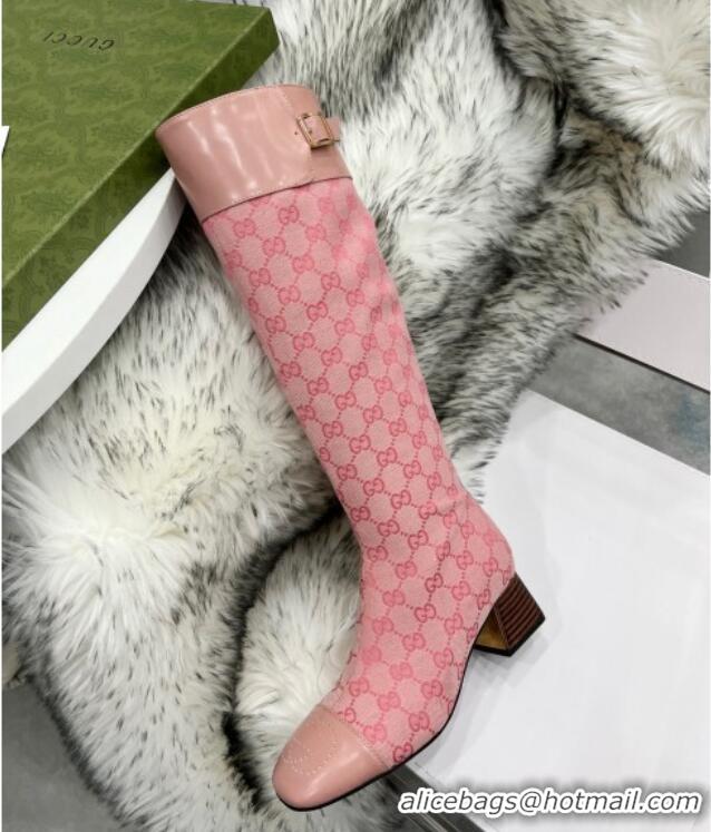 Popular Style Gucci GG Canvas Knee-High Boot 121335 Pink