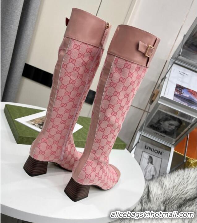 Popular Style Gucci GG Canvas Knee-High Boot 121335 Pink