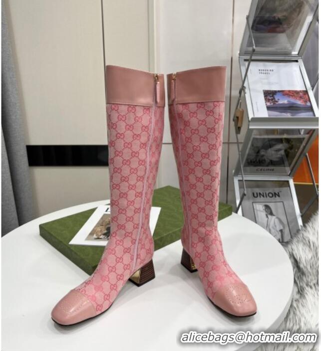 Popular Style Gucci GG Canvas Knee-High Boot 121335 Pink