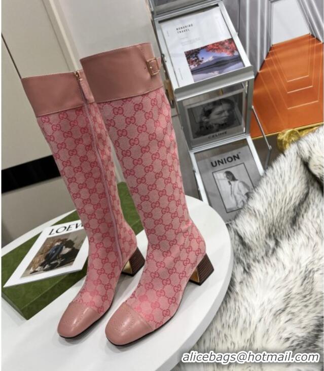 Popular Style Gucci GG Canvas Knee-High Boot 121335 Pink