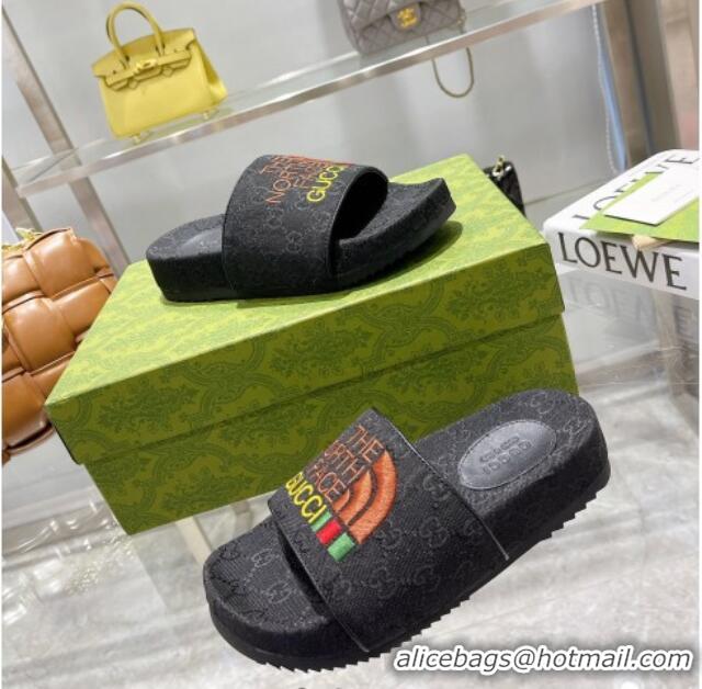 New Style The North Face x Gucci GG Canvas Slide Sandals 121342 Black