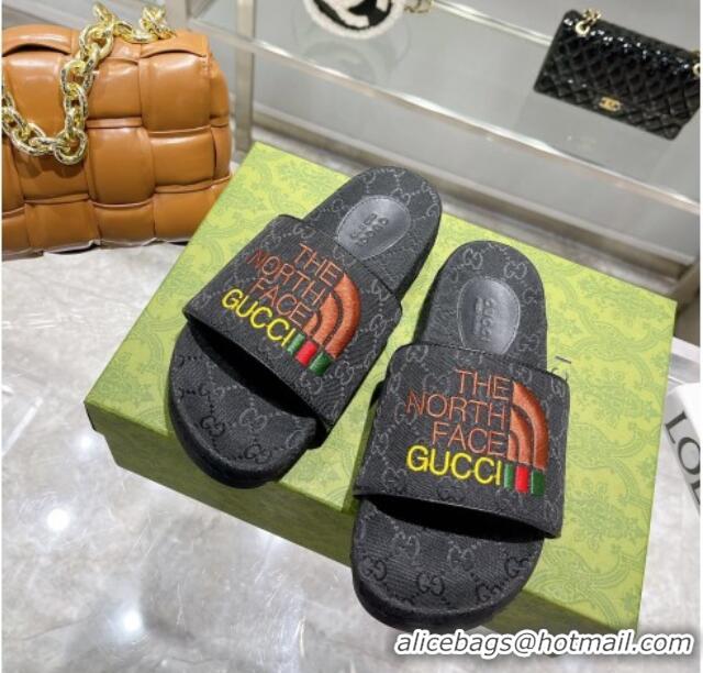 New Style The North Face x Gucci GG Canvas Slide Sandals 121342 Black