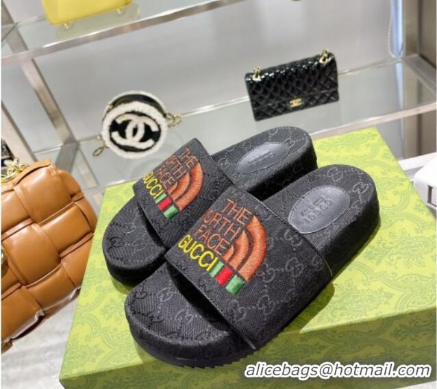 New Style The North Face x Gucci GG Canvas Slide Sandals 121342 Black