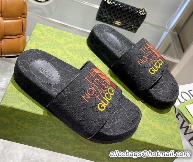 New Style The North Face x Gucci GG Canvas Slide Sandals 121342 Black