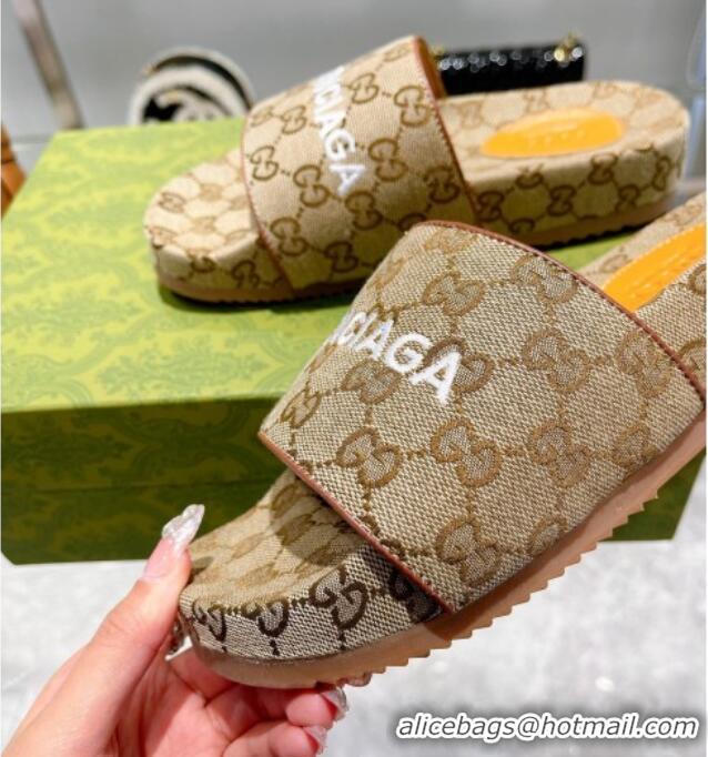 Good Quality Balenciaga x Gucci GG Canvas Slide Sandals 121343 Beige