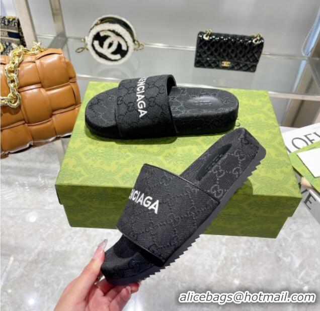 Good Product Balenciaga x Gucci GG Canvas Slide Sandals 121344 Black