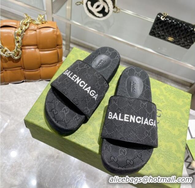 Good Product Balenciaga x Gucci GG Canvas Slide Sandals 121344 Black