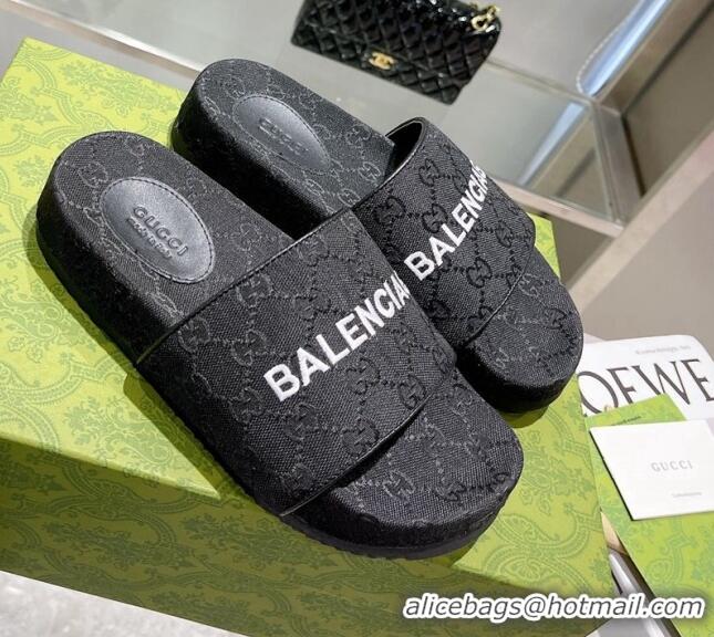 Good Product Balenciaga x Gucci GG Canvas Slide Sandals 121344 Black