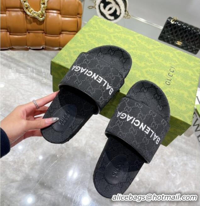 Good Product Balenciaga x Gucci GG Canvas Slide Sandals 121344 Black