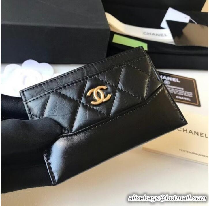 Famous Brand Chanel classic wallet Calfskin & Gold-Tone Metal A84368 black