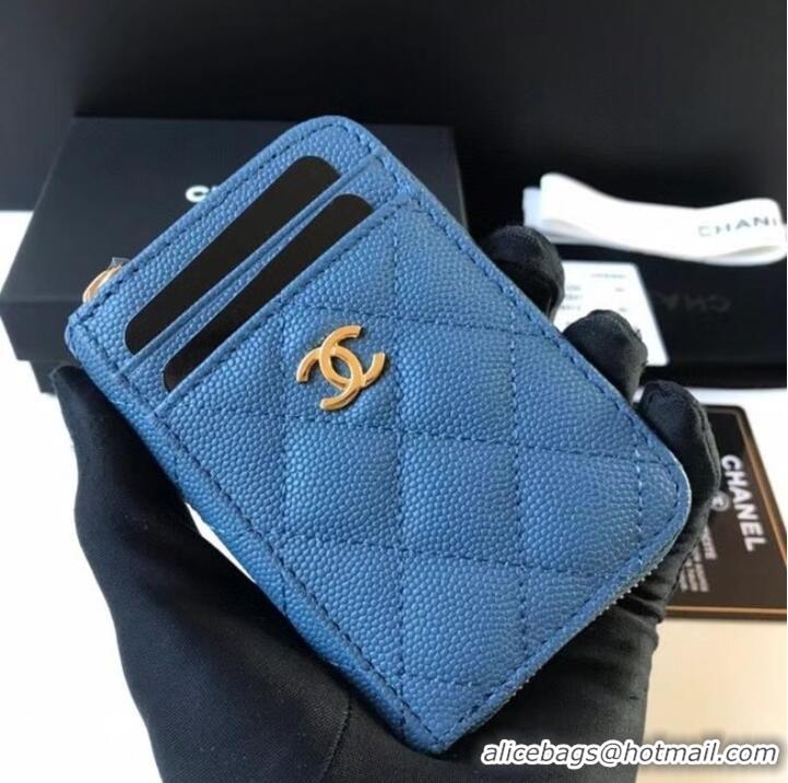 Famous Brand Chanel card holder Calfskin AP1650 blue