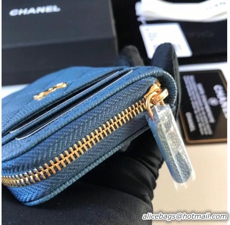 Famous Brand Chanel card holder Calfskin AP1650 blue