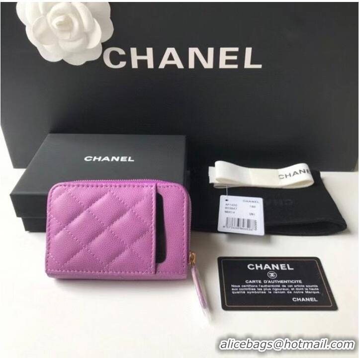 Shop Grade Chanel card holder Calfskin AP1650 Lavender