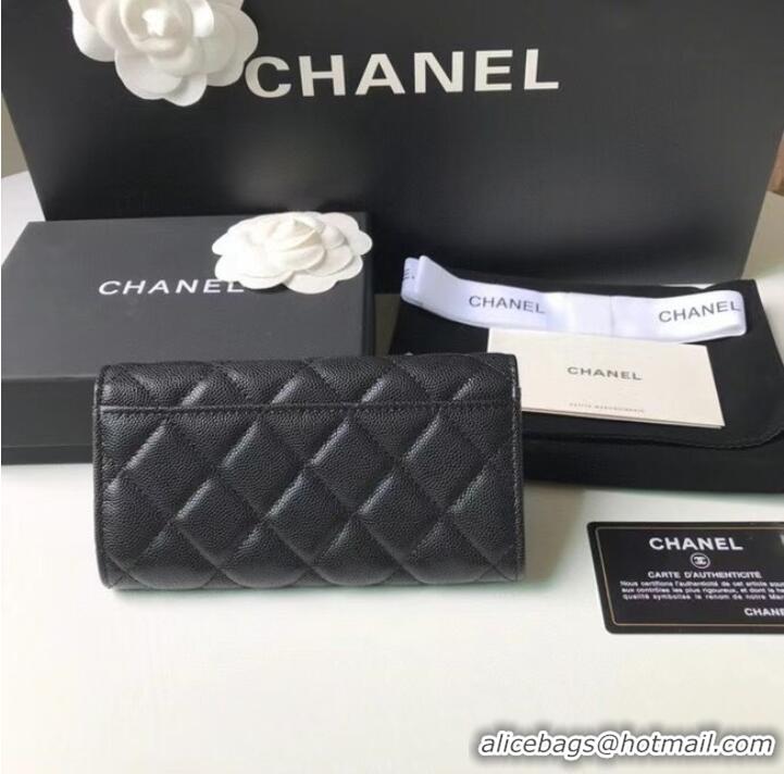 Good Product Chanel Calfskin Leather & Gold-Tone Metal Wallet AP2036 black