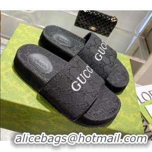 Luxury Cheap Gucci GG Canvas Slide Sandals 121346 Black 