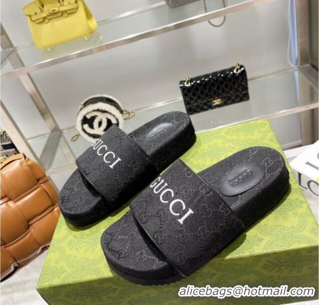 Luxury Cheap Gucci GG Canvas Slide Sandals 121346 Black 