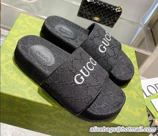 Luxury Cheap Gucci GG Canvas Slide Sandals 121346 Black 