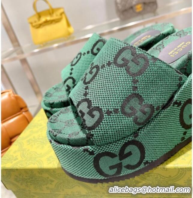 Good Taste Gucci Maxi GG Canvas Wedge Slide Sandals 12cm 121347 Green