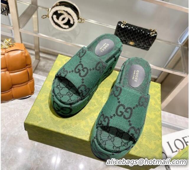 Good Taste Gucci Maxi GG Canvas Wedge Slide Sandals 12cm 121347 Green