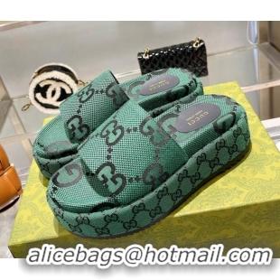 Best Price Gucci Maxi GG Canvas Platform Slide Sandals 5.5cm 121349 Green